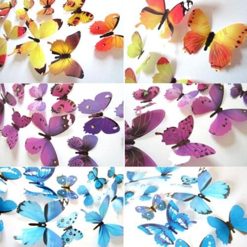 Home Arts 3D Butterfly Wall Stickers PVC Simulation Butterfly Wall Decals Accessories Fridge Magnet Kids Room Bedroom Decor 12pc