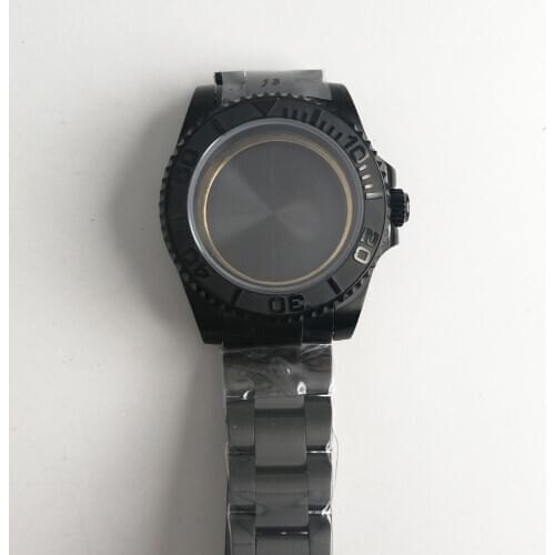 40mm parnis Black PVD Watch Case sapphire glass hardened brushed fit fit 2824 2836 Miyota 82 movement High quality watchcase
