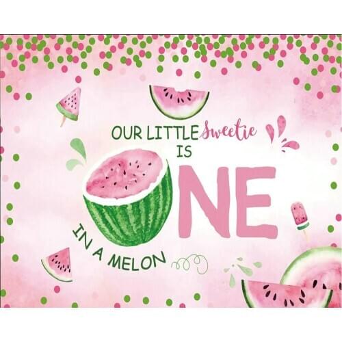 Watercolor Watermelon Pink Green Birthday Party Backdrop Baby Shower Room Decor Photo Booth Studio Prop