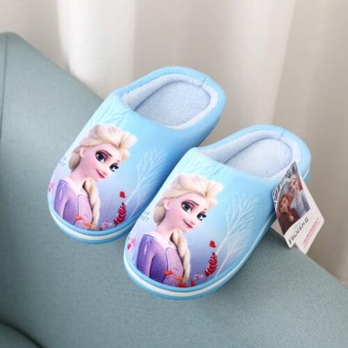Disney Frozen 2 elsa childrens cotton slippers winter girls parent-child non-slip home princess warmth thick wool slippers