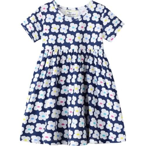 Jumping Meters Baby Princess Floral Girls Dresses 100% Cotton Kids Summer Birthday Dress Childrens Clothing