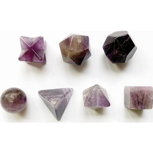 Purple Amethyst Stone Natural Crystal Quartz 7pcs Platonic Solids Sacred Geometric Carved Stone Crafts Home Decoration Feng Shui