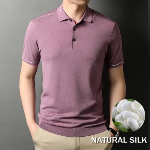 Otton Knit Sbreathable Ribbed Knit Polo Shirt Men Short Sleeve Lightweight Polos ​T Shirt Tops Slim Fit With Letter Printed gray