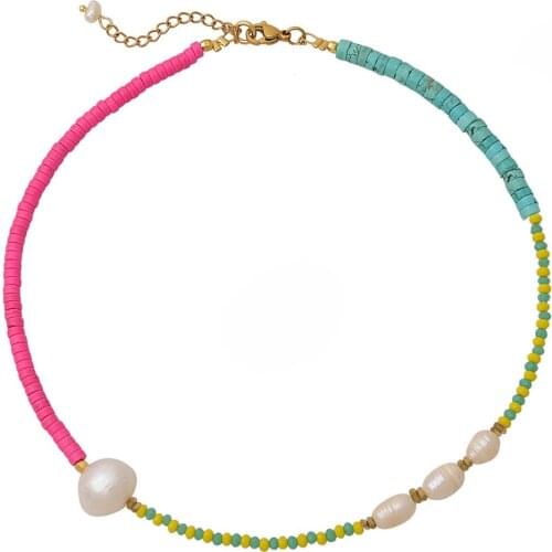 Short 2020 bohemian Boho fashion necklace freshwater pearl accessories for women charm statement jewelry Asymmetric wholesale