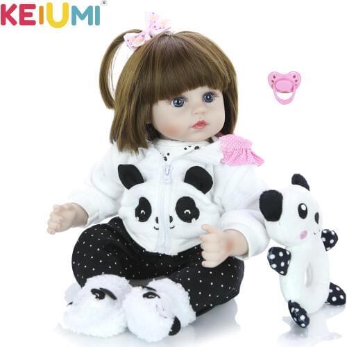 Lifelike Panda Reborn Baby Girl Doll 18 Inch 48 CM With Cloth Body Vinyl Baby Toy Doll For Childrens Day Gift
