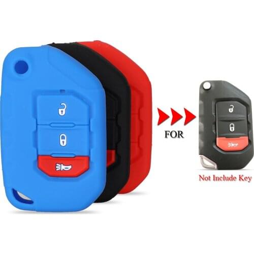 Kutery Silicone Rubber Car Key Cover Case For Jeep Wrangler JL 2018 2019 Folding Key Shell Protecor 3Buttons Replacement