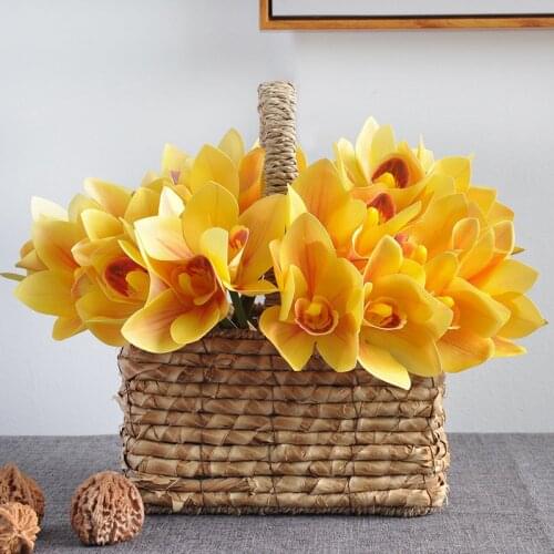 Boat Orchids Artificial Flowers Bouquet Wedding Decoration Fake Orchid Flower for Home Living Room Garden Decoration Accessories