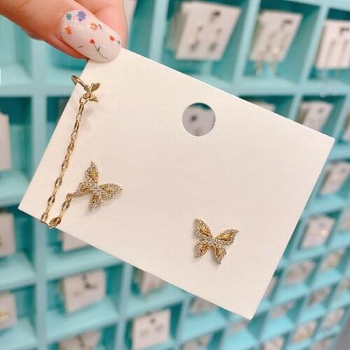 Minar Bling CZ Stone Butterfly Earrings for Women 2021 Brass Gold Simulation Wing Asymmetric Clip Earrings Korean Party Jewelry
