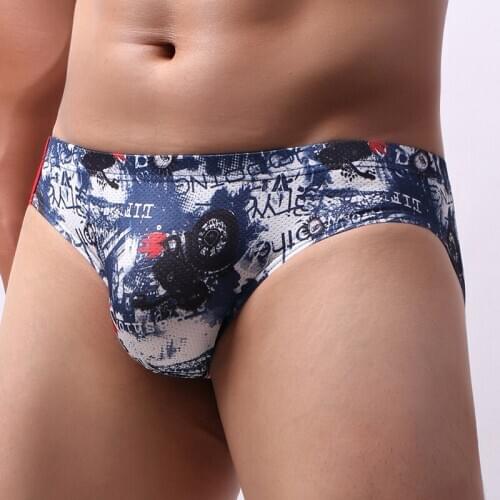 Fashion Printed Men Underwear Mesh Sexy Men Briefs Breathable Slip Cueca Gay Male Panties Underpants Briefs