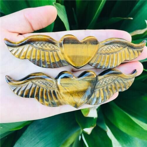 Natural crystal tiger eye stone love wing carving
