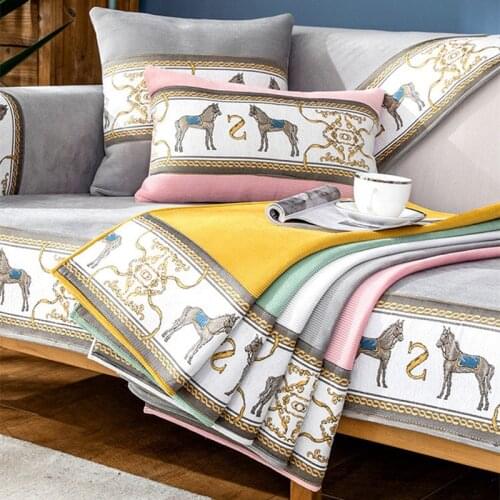 Non-Slip Sofa Cover Four Seasons Cushion Cover L Corner Sofa Chenille Sofa Towel Solid Color Plush Couches for Living Room