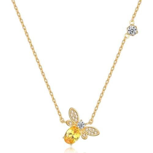 Gold Chain Cubic Zircon Animal Bee Pendant Necklace Cute Rhinestone Necklaces for Women Girl Hip Hop Cocktail Party Jewelry Gift