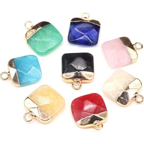 Natural Stone Pendants Exquisite Square Faceted Colorful Stone Charms for Jewelry Making Necklace Bracelet Gift