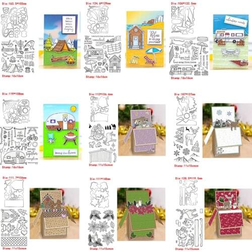 Picnic Items Vehicle Tent Cattle Santa Claus Metal Cutting Dies&Transparent Clear Stamps For DIY Scrapbooking Album Paper Cards