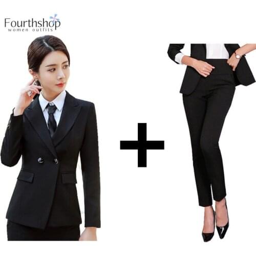 Professional Pant Suits Women Office Lady Business Work Uniforms High Waist Pants Blazer Set Jacket and Trousers Plus Size 2020