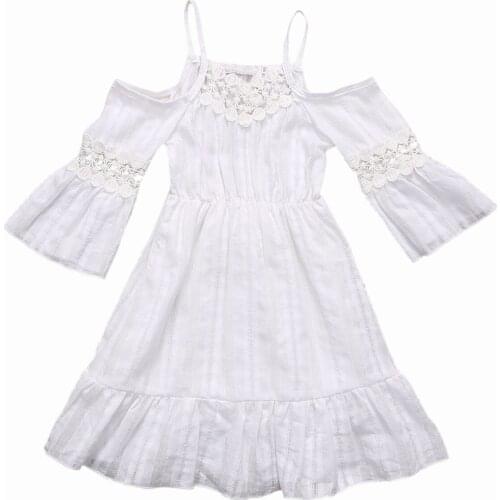 Off Shoulder White Cover-Ups Flower Girls Princess Lace Vestidos Kids Baby Party Wedding Pageant Lace Dresses Beach Clothes