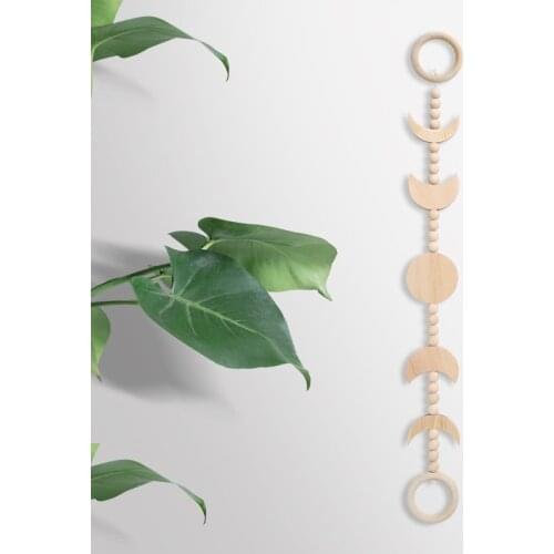 Nordic Moon Phase Wall Hanging Wood Bead Garland with Tassel Home Decoration Boho Bedside Background/Wedding Ornaments Gifts