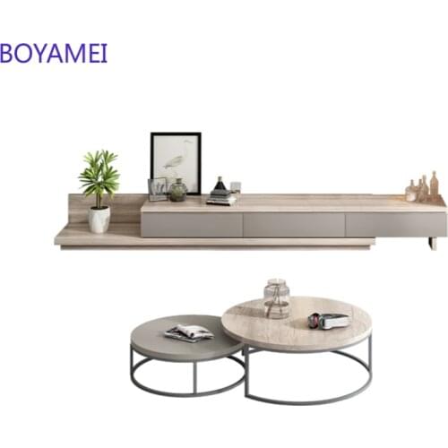 Nordic new TV cabinet combination wall cabinet tea table modern simple retractable small house floor cabinet wall hanging shelf