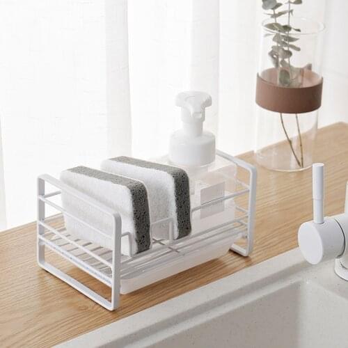 Kitchen Sponge Holder Sink Drain Rack Shelf With Strainer Iron Bathroom Soap Sponge Drain Storage Rack Home Racks Organizer