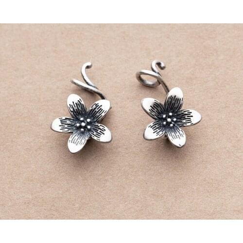 UQBing Fashion S925 Silver Matte Thai Silver Five Petal Flower Pendant Charms Beads For DIY Bracelet Jewelry Findings