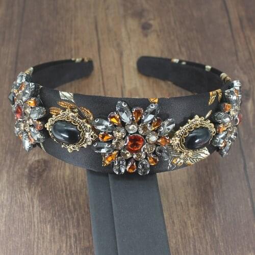 Vintage Luxury Hair Jewelry Handmade Black Crystal And Pearl Headband Rhinestone Hairband Diamante Headdress For Women Wedding