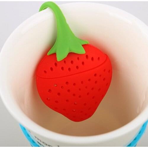 High quality Tea Leaf Strainer lovely Silicone Strawberry tea bag ball sticks Loose Herbal Spice Infuser Filter Tea Tools