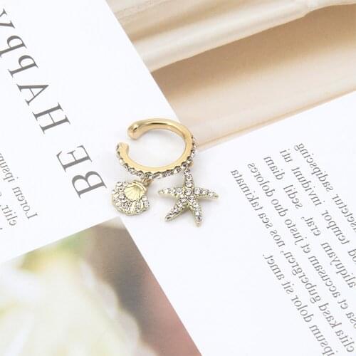 Women Crystal Single Starfish Earmuffs Earrings Ear Clips Non-piercing Earrings 2020 New Fashion Jewelry