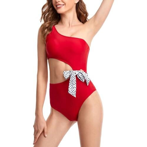 Fashion New Summer Women One Shoulder Swimwear Hollow High Waist One-piece Swimsuit Floral Female Biquini Beach Wear