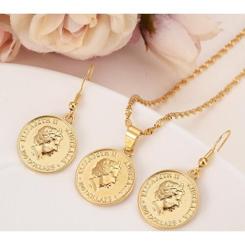 Gold figaro chain PNG 1cent coin pendant EarringsWomen Party african butterflyBird of Paradise wedding Jewelry girls charm