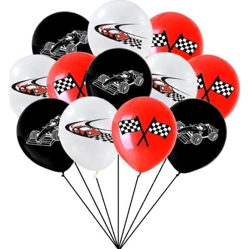 12pcs Racing Car Balloons Checkered Flag Latex Balloons for Lets Go Racing Party Decorations Boy Birthday Supplies