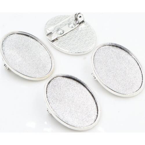 5pcs 18x25mm Inner Size Antique Silver Plated Brooch Pin Classic Style Cameo Cabochon Base Setting (C1-37)
