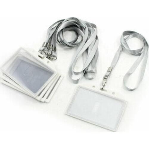 5Pcs Company White Horizontal Business Name Badge Card Holder w Nylon Strap