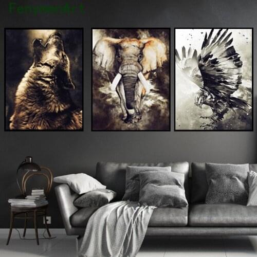 Watercolor Wolf Lion Eagle Elephant Canvas Painting Wild Animals Posters And Prints Modern Pictures For Living Room Home Decor