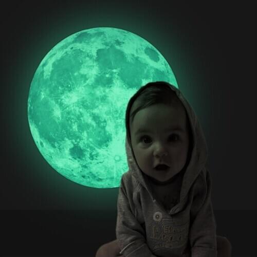 Large Luminous Moon 3D Earth Wall Stickers for Kids Room Home Decoration Wall Decals Glow in the Dark Living Room Bedroom Mural