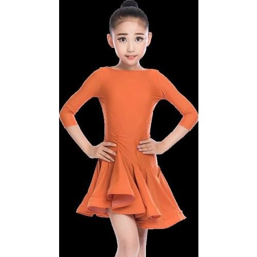 New Kids Latin Dress Costume children competition Ballroom Dance Lycra for Girls Salsa Rumba Cha Cha Samba Tango ruffle skirts