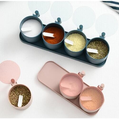 Seasoning Jar Tray Spices Box Pepper Spice Shaker Salt Organizer Kitchen Cruet Condiment Bottle Jars Container With Spoons