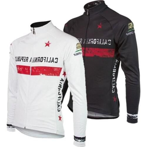 California cycling jersey men long sleeve winter fleece or thin bike wear black white bicycle clothing Wholesale