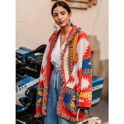 Jastie Bohemian Jacquard Tassel Cashmere Sweater Coat Women Wool Fashion 2020 Autumn Winter Sweater Cardigan Jacket Overcoat