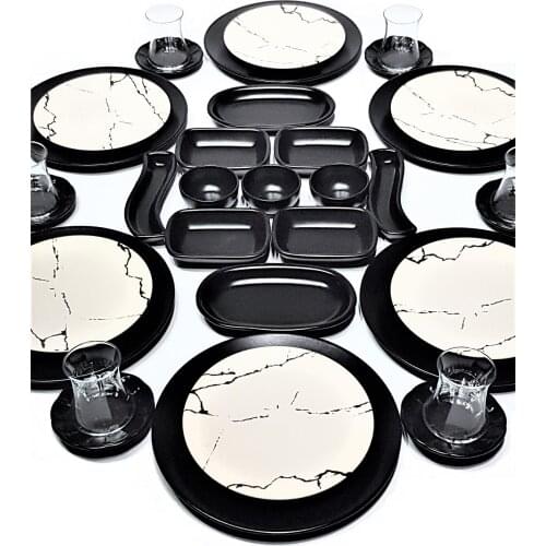 Matte Black Matte Cream Marble Pattern 35 Piece 6 Personality Breakfast Team