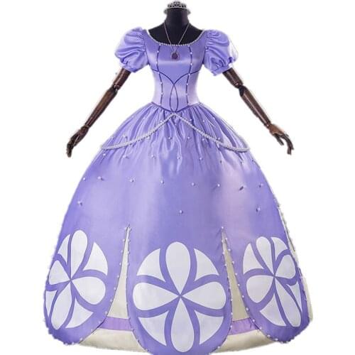 Cartoon Cosplay Princess Sofia Costume Adult Women Purple Party Dress Fancy Halloween Christmas Ball Gown