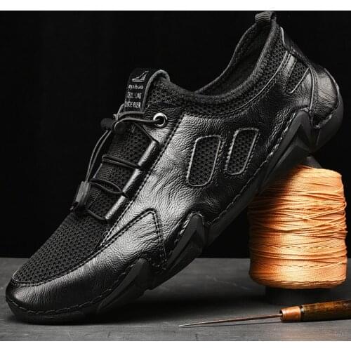 Men Casual Shoes Leather Handmade Sneakers Breathable Driving Shoes Loafers Comfortable Non-slip Flats Shoes