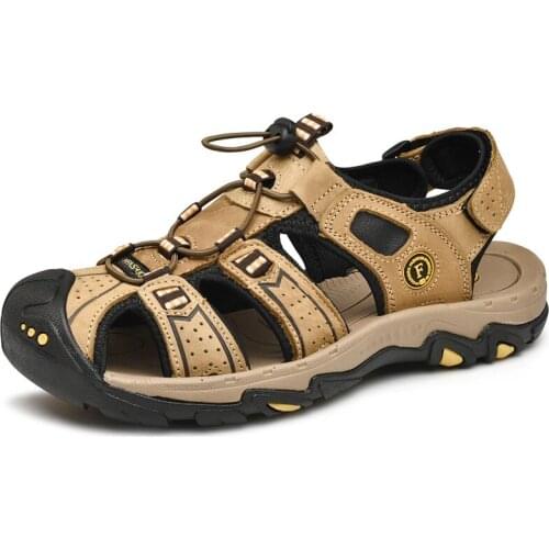 Men Sandals 2021 Genuine Leather Sports Sandals Hook And Loop Men Beach Shoes Sandals For Men Outdoor Slippers Large Size 38-48