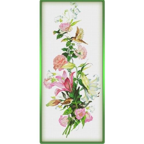 Tit with rose lily cross stitch package flower 18ct 14ct 11ct cloth cotton thread embroidery DIY handmade needlework