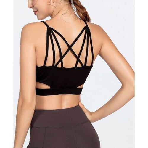 New European and American yoga sports bra fitness vest womens multi shoulder shockproof gathered back sports underwear