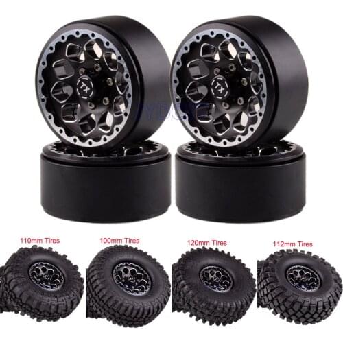 1.9" Aluminum Beadlocks Wheel Rim & Rubber Tires For 1/10 RC Off-Road Truck JEEP Buugy Rock Crawler Axial SCX10 D90
