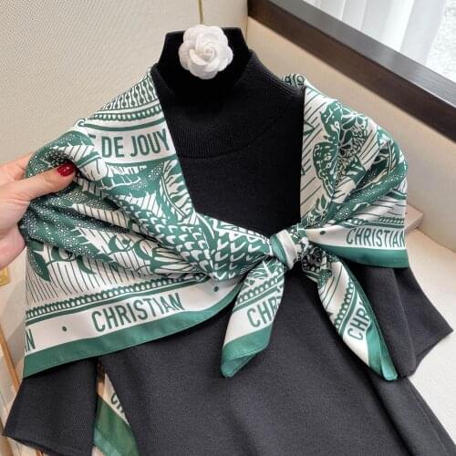 2021 New Silk Square Scarf Women Foulard 90*90cm Headscarf Soft Neckerchief Lady Shawl Wrap Muffler Bandanna Female Print Hijabs