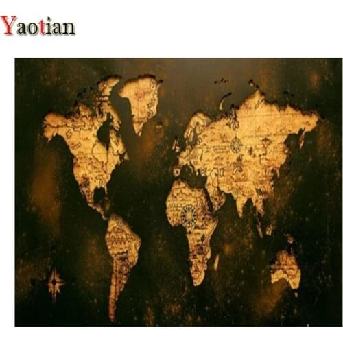 Full Drill Square 5D DIY Diamond Painting Retro Golden World Map Diamond Embroidery Cross Stitch Kit Mosaic Rhinestone Decor