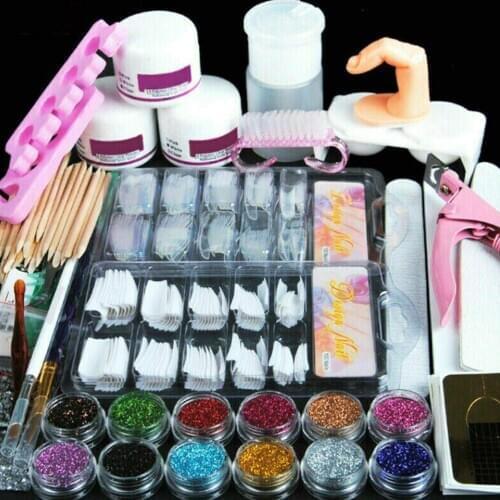 Pro Nail Manicure Set Pro Acrylic Kit With Drill Machine Acrylic Liquid Nail Glue Glitter Powder Nail Tips Nail Art Tool Kit