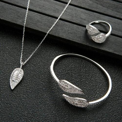 Luxury leaf shape Necklace Bangle Ring Sets Fashion Dubai Bridal Jewelry For Women Wedding brincos para as mulheres S0720