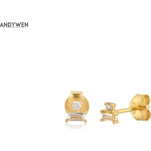 ANDYWEN 925 Sterling Silver Mini Zircon Stud Earring Fashion Jewelry Luxury Clear Brand Jewels Piercing Ohrringe Clips Pendiente